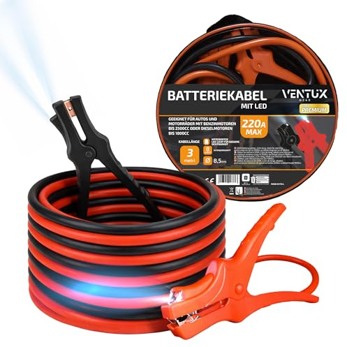 Starthilfekabel 3 m 220 A – Mit LED und Tasche Isolierte Klemmen