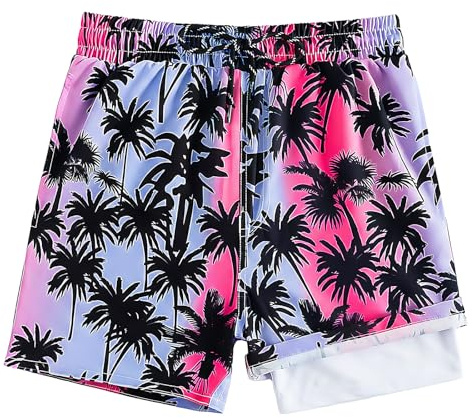 JinBei Short de Bain Garcons Doublure de Compression avec Poche, 7-13 Ans | Maillot de Bain Enfant, Séchage Rapide Shorts de Plage, Ceinture Élastique, Boardshorts, pour Surf, Natation, Vacances