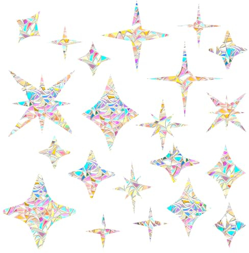 42PCS Star Window Clings, Anti-Collision Decals to Save Birds from Collisions, Non-Adhesive Rainbow Prismatic Stickers, Reusable Star Window Clings