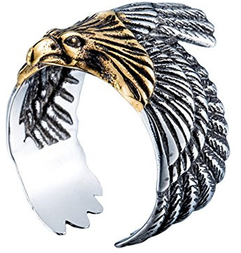 PAMTIER Herren Edelstahl Jahrgang Fliegend Adler Ring Band Falke Tier Entwurf Silber Gold Größe 68 (21.6)