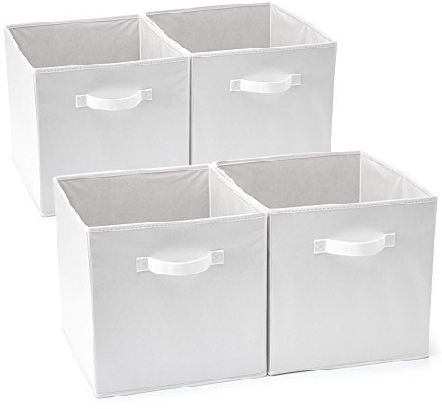 EZOWARE 4er-set Aufbewahrungskörben, Behälter, faltbare Würfelboxen aus Stoff für Kinderspielzeug, Kinderzimmer-Organizer, Schrank, Zuhause – 33x37x33cm Weiß
