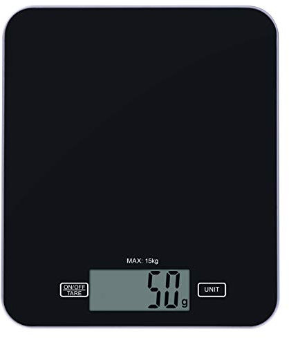 EMOS Digital Kitchen Scales/Food Scales/Tempered Glass Digital Scales, Batteries Included, Measures in Grams, Kilograms, Pounds