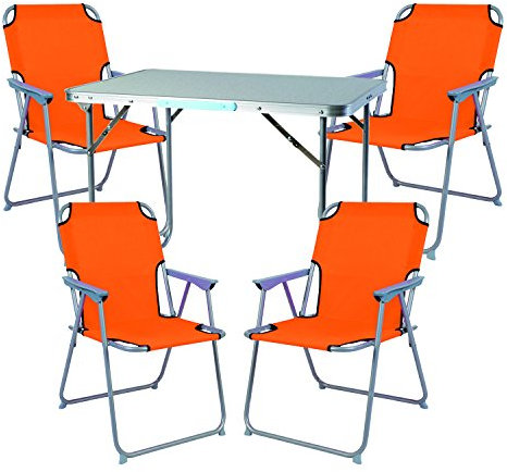 Mojawo 5tlg. Campingmöbel Set Alu Camping L70xB50xH59cm 1x Campingtisch mit Tragegriff + 4 Campingstühle orange Stoff Oxfort