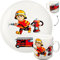 2 TLG. Set großer Teller/Kinderteller + Henkeltasse - Feuerwehr - Feuerwehrmann & Feuerwehrauto - aus Porzellan/Keramik - Tasse - Speiseteller/Frü..