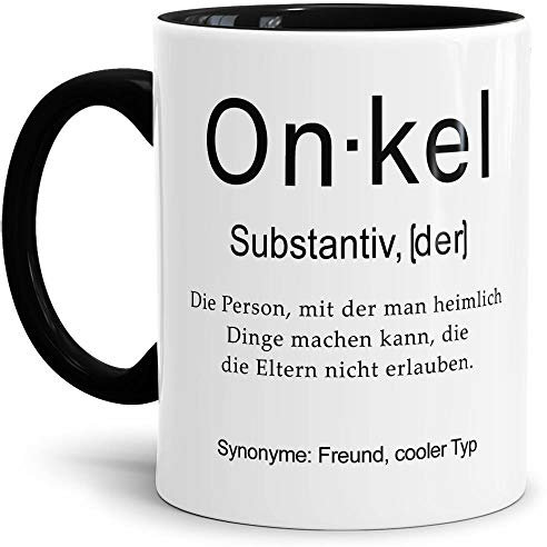 Tassendruck Tasse mit Definition Onkel - Wörterbuch/Geschenk-Idee/Dictionary/Beruf/Job/Arbeit/Familie/Innen & Henkel Schwarz