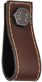 SIRO Möbelknopf Elsfleth, Vintage, Kunstleder-Druckguss/Metallfuß braun eisenfarbig getrommelt matt, 75 mm x 26 mm x 28 mm, LE005-75LS8ZN78
