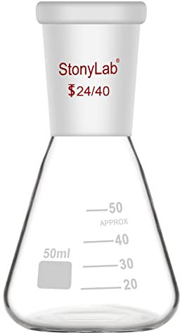 StonyLab Glass 24/40 Erlenmeyer Flask, Borosilicate Glass Heavy Wall Flask with 24/40 Standard Taper Outer Joint, 50ml
