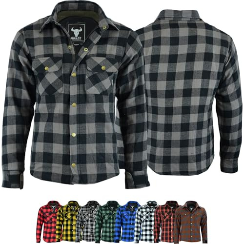 BULLDT Motorradhemd Herren mit abnehmbare 2CE-Protektoren - Klassisch 100% Baumwolle Holzfäller Flanellhemd- Biker Motorradjacke Hergestellt mit Aramid-Kevlar-Futter - Mit Schutz (EN 1621-1) Grau - 58