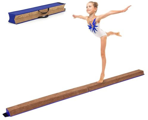 RELAX4LIFE Trave Pieghevole di Equilibrio per Ginnastica Artistica Fascio Ginnastica di Bilanciamento,Blu e Marrone,per Casa o Palestra