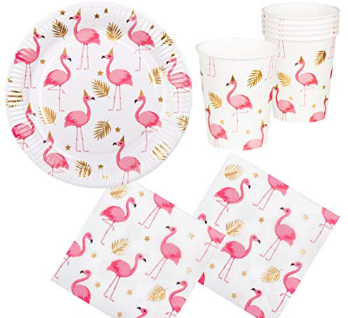 Karneval-Klamotten Flamingo Party Set Sommer Tisch-Dekoartion Geschirr 40 Teile : Teller, Becher, Servietten