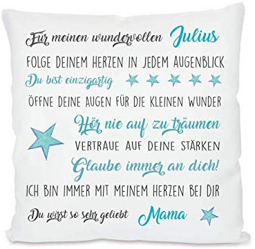 Manufaktur Liebevoll I Kissen für Kinder und Teenager I Geschenk mit besonderen Wünschen (Motiv Wünsche Julius)