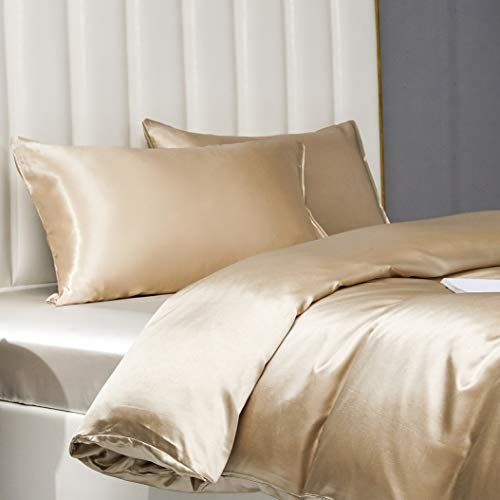 Damier Kissenbezug 40x80cm Beige Satin Seidig Weich und Atmungsaktiv Hochwertige Doppelpack Kopfkissenbezüge mit Umschlag, für Haar und Hautpflege