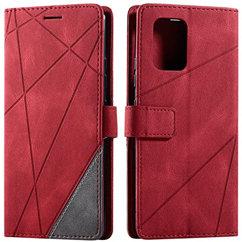 Vankii Kompatibel mit Samsung Galaxy A91 / M80S / S10 Lite Hülle, Flip Wallet Handyhülle PU Leder Brieftasche Tasche Case Schutzhülle [Kartenschlitzen] [Magnetverschluss] [Standfunktion] (Rot)