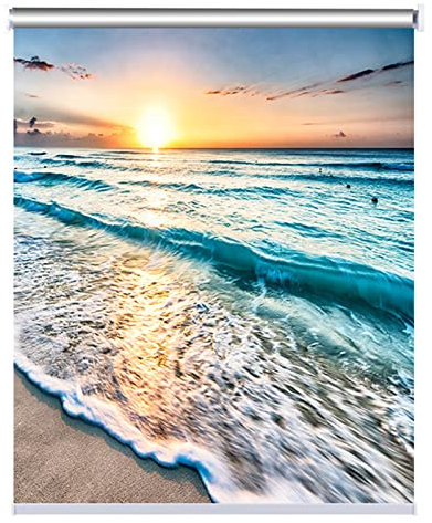 HWFF Excellent Roller Shade with A Pretty Beach View, Blackout Window Roller Blind for Kitchen/Bedroom/Bathroom, 60cm/80cm/100cm/120cm/140cm Wide (Size : 120x100cm(47.2x39.4))