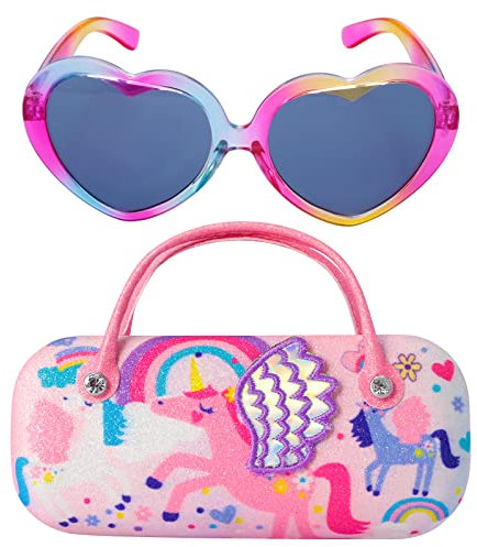 PinkSheep Sonnenbrille für Mädchen, Baby, Kinder, polarisierte Sonnenbrille mit Etui, Einhorn, oval, Katzen, Herz, Meerjungfrau,Schmetterling,Weiße katzeUV401-Schutz (Liebesherz)