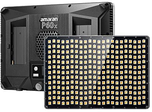 Aputure Amaran P60x Bi-Color Video Light Led Panel, CRI95+ TLCI 97+ 3200-6500K 60W, Unterstützt Sidus Link App Steuerung, AC/DC Netzteil, OLED Bildschirm Display, Eingebaute 4 Lichteffekte