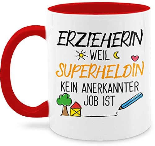 Shirtracer Tasse zweifarbig Erzieherin Superheldin | Rot, 325 ml, Kaffeebecher, Keramik, Spruchmotiv, lustig, Kindergarten, Kita, Betreuerin