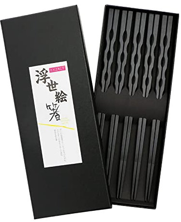 EXZACT Set di Bacchette in Fibra di Vetro di Lusso in Stile Giapponese - 5 Paia di Bacchette in Confezione Regalo Fatta a Mano - Resistente al Calore Lavabile in Lavastoviglie - Onda del Mare NERO