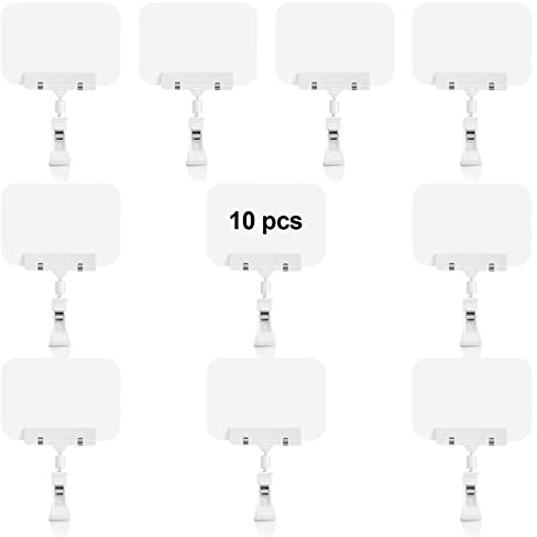 10 Stück Mini Kunststoff Tafelschild mit Clip, Display Clips Drehbares, Preisschild, Merchandise Schild, Display Clip Halter, für Geschäft, Party, Büro, Ausstellung (weiß)
