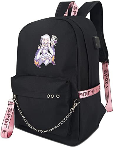 Roffatide Anime Re:ZERO -Iniziare la vita in un altro mondo Rem Ram Zaino Borsa per laptop con porta di ricarica USB e porta cuffie