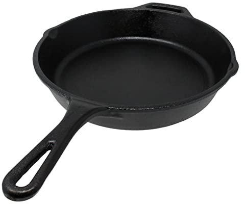 GK Global Kitchen Cast Iron Skillet Frying Pan Round Cast Iron Fry Pan Saute Pan Curry Pan Heavy Duty Hob StoveTop Cookware, Black, 26cm (Fry Pan 10”X2”)