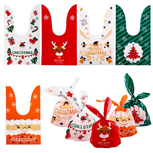 50 Stück Süssigkeiten Beutel, 5 Verschiedene Motive Süßigkeiten Beutel Geschenktüten Weihnachten Geschenkverpackung Tüten für Weihnachten Candy Kekse(21,5x13cm)