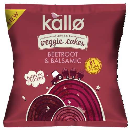 Kallo Beetroot Mini Veggie Cakes, Lentil & Pea Puffed Crackers Made from Plants, Low Fat Healthy Snacks for Adults & Children, Vegan Friendly, Gluten Free, Single Pack – 1 x 22g
