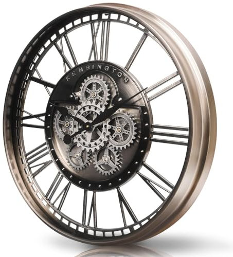 TOKTEKK Wanduhr Große 70cm mit Bewegliche Zahnrad, Vintage Retro Industriell Metall Wanduhr Romische Zahlen für Zimmer Zuhause KüChe Schlafzimmer Büro Schule (Vintage graue Bronze)