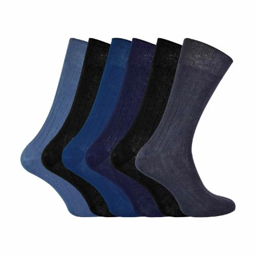 100% Egyptian Cotton Socks for Men | 6 Pairs | Ribbed Seamless Black Socks Avaliable in 3 Sizes