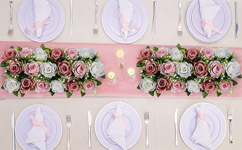 BLOSMON Kunstblumen Hochzeitsdeko Rosen Künstliche Blumen 2 Pcs Staubrose Rose Tischdeko Hochzeit Kuenstlich Blume Dekoration Seidenblumen Blumenstrauss Gesteck Home Babyparty Tisch Mittelstück Deko