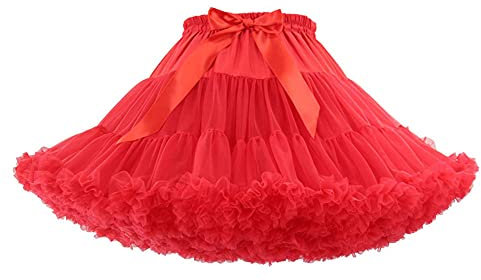 PhilaeEC Damen Petticoat Tüllrock Kurz Tutu Ballett Ballkleid Unterrock Underskirt Crinoline, Länge 40cm, Taille 55-95cm(Rot)