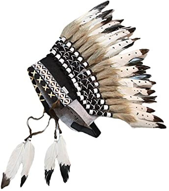 Perfeclan Häuptling Indianer Hut Feder Kopfschmuck Stirnband Indianer Unisex Kostüm Deko Zubehör Kopfbedeckung Indianer Kopfschmuck für Show Cosplay Party Karneval Halloween Fasching Mottoparty