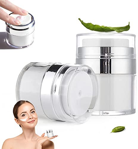 Acehome 2 Pcs Cream Jar Vacuum Bottle, Airless Moisturiser Pump Container with Face Cream Spoons Empty Refillable Lotion Dispenser Portable Cosmetic Sample Container Pot for Travel & Home Use(50ml)