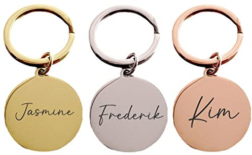 minimutz Schlüsselanhänger personalisiert mit Namen in silber | Runder Anhänger für Schlüssel Keychain mit Gravur Mädchen Jungen