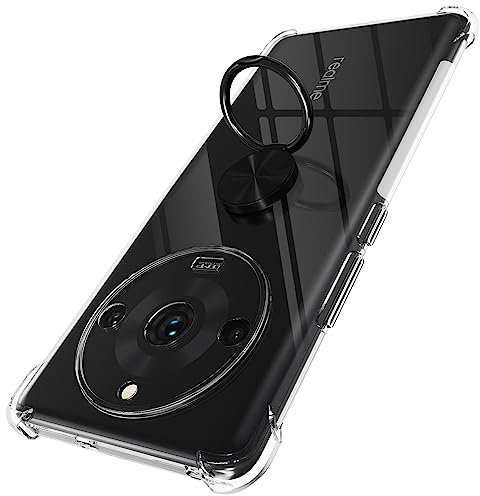 STARRYNOVA Funda Compatible con Realme 11 Pro / 11 Pro+, Carcasa Transparente Silicona con Anillo Metal, Anti-Caída de Cuatro Esquinas Clear Cover - Anillo Negro