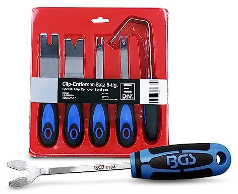 ENVA Clip Entferner Satz 5TLG + BGS Türverkleidung Lösewerkzeug Profi Clipheber Set für einfache Türverkleidungsentfernung und Clip Demontage Auto Demontage Werkzeuge