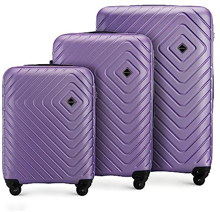 WITTCHEN set di 3 valigie trolley bagaglio a mano valigia set di valigie a rotelle in ABS con 4 ruote spinner chiusura a combinazione maniglia telescopica Cube Line Viola