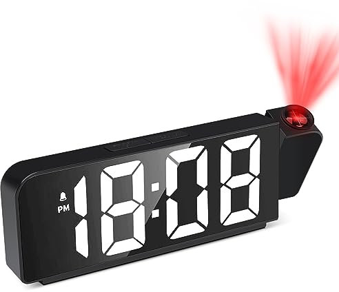 Cuteefun Projection Alarm Clock, Black Alarm Clock with LED Screen, Bedside Projector Clock with Temperature, Snooze, Night Mode, Adjustable Brightness, 12/24H Display, Digital Clock for Bedroom