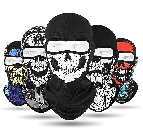 QOHNK 3D Sturmhauben Gesichtsmaske 2PCS Cool Skull Neck Gaiter Full Face Maske Unisex Ski Wandern Radfahren Caps Atmungsaktiv Winddicht, B, M-XXL