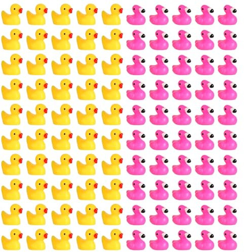 Enten Miniaturfiguren, 50PCS Kleine Flamingo + 50PCS Mini Tierfiguren Enten Mini Harz Enten zum Basteln Ente Miniatur Figuren Dekorationen für Zuhause Landschaft Puppenhaus Ornament