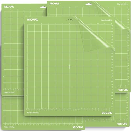 NICAPA StandardGrip Adhesive Cutting Mat for Cricut Explore 3 Air 2/One/Maker 3 Cutting Mats 12x12 Inch,5pack Sticky Green Non-Slip Flexible Gridded Vinyl Cut Mats Replacement Accessories