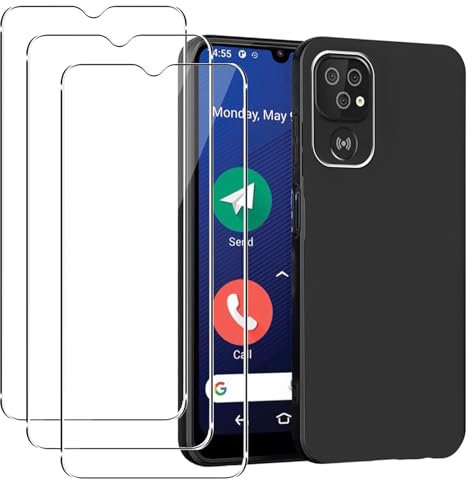 carinacoco Case for Doro 8200 with 3 Tempered Glass Screen Protector, Ultra-Thin Shockproof Bumper Anti-Scratch Rugged Soft Touch TPU Matte Phone Case, Black