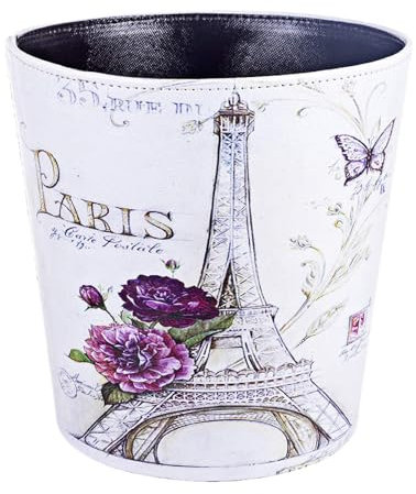keivmlvt 10 Liter Mülleimer aus Leder - Hochwertiger PU-Leder Papierkorb für Büro und Kinderzimmer - Handwerklich gefertigter Mülleimer ohne Deckel (Eiffel Tower)