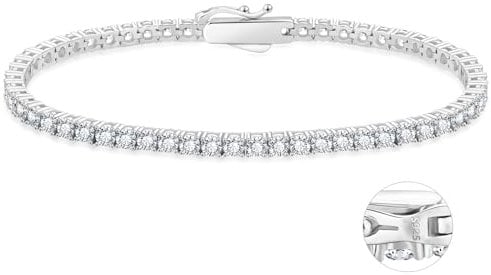 KRKC&CO Tennisarmband Silber 925 für Damen, 3mm Tennis Armband Weißgold beschichtet, Zirkonia Kristall Armband Iced Out, Geburtstag Geschenk für Frauen Mädchen [Größe 16,5cm]