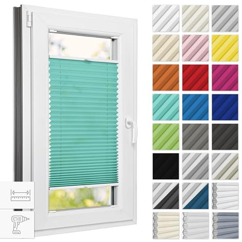 Estika Plissee mit Bohren 40 cm x 100 cm - Türkis - Rollos für Fenster, Jalousien Fenster für innen, Raffrollo, Fenster plissee