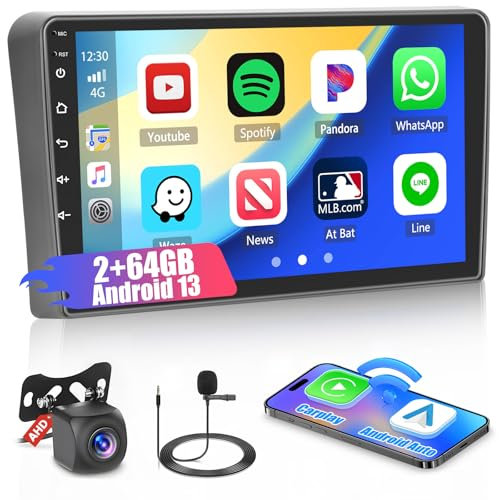 2+64GB Android Radio Coche para Audi A3 S3 RS3 8P 8V 2008-2012 Wireless Carplay Android Auto, 9 Pulgadas Pantalla Coche GPS Autoradio Bluetooth 2 DIN con WiFi HiFi FM/RDS Cámara Trasera