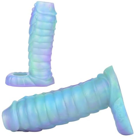 Axcroo Silikon Penishülle Leuchtender Penis Sleeve mit Hodenring Realistischer Monster Drachen Dildo Penis Hülle Extender Erweiterung Penismanschetten Dick Penisverlängerung Sex Spielzeug Für Männer