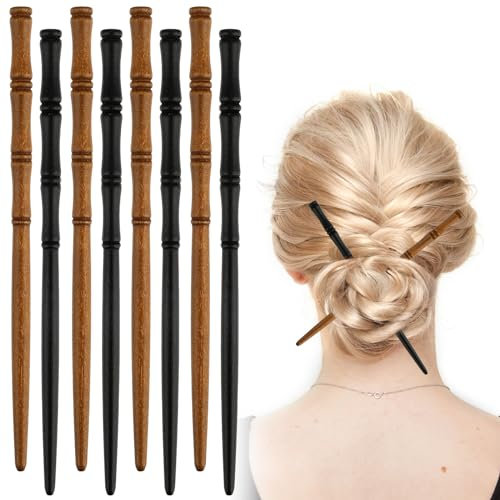 Amabro Lot de 8 baguettes à cheveux en bois rétro pour chignons en forme de bambou - Épingles à cheveux chinoises vintage faites à la main - Accessoires de cheveux pour femme