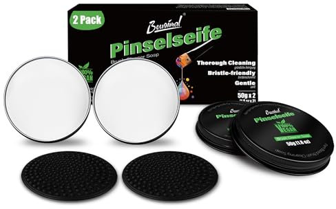 Bougimal Pinselseife Acrylpinsel (50gx2), Wasserbasierter Pinselreiniger Acrylfarbe mit Sanftes Pinselreinigungskissen, Geruchlos(weiß), Universal für alle Acrylfarben und Aquarellfarbe