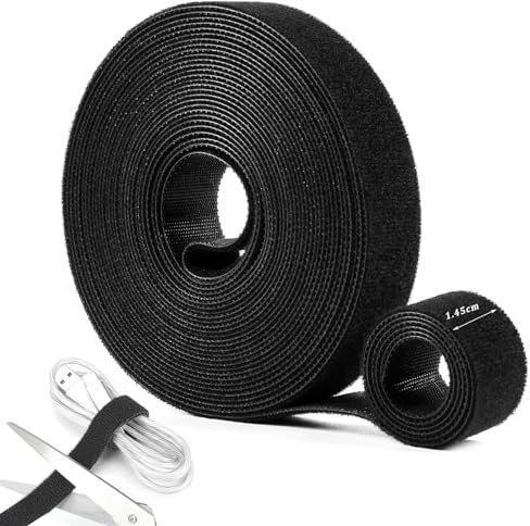 Klettband Kabelbinder Schwarz, 10Mx1.45CM Klettverschluss Selbstklebend Kabelbinder Wiederverschließbar Kabelorganizer, Wiederverwendbare Klettbänder Rolle für Kabel Pflanze Yogamatt Organizer